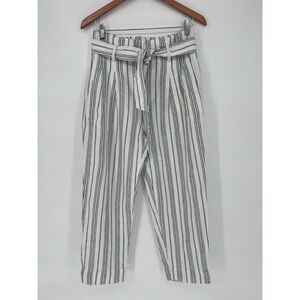 Madewell Sz  4 Baltic Striped High Waist Paperbag Straight Leg Linen Blend Pants